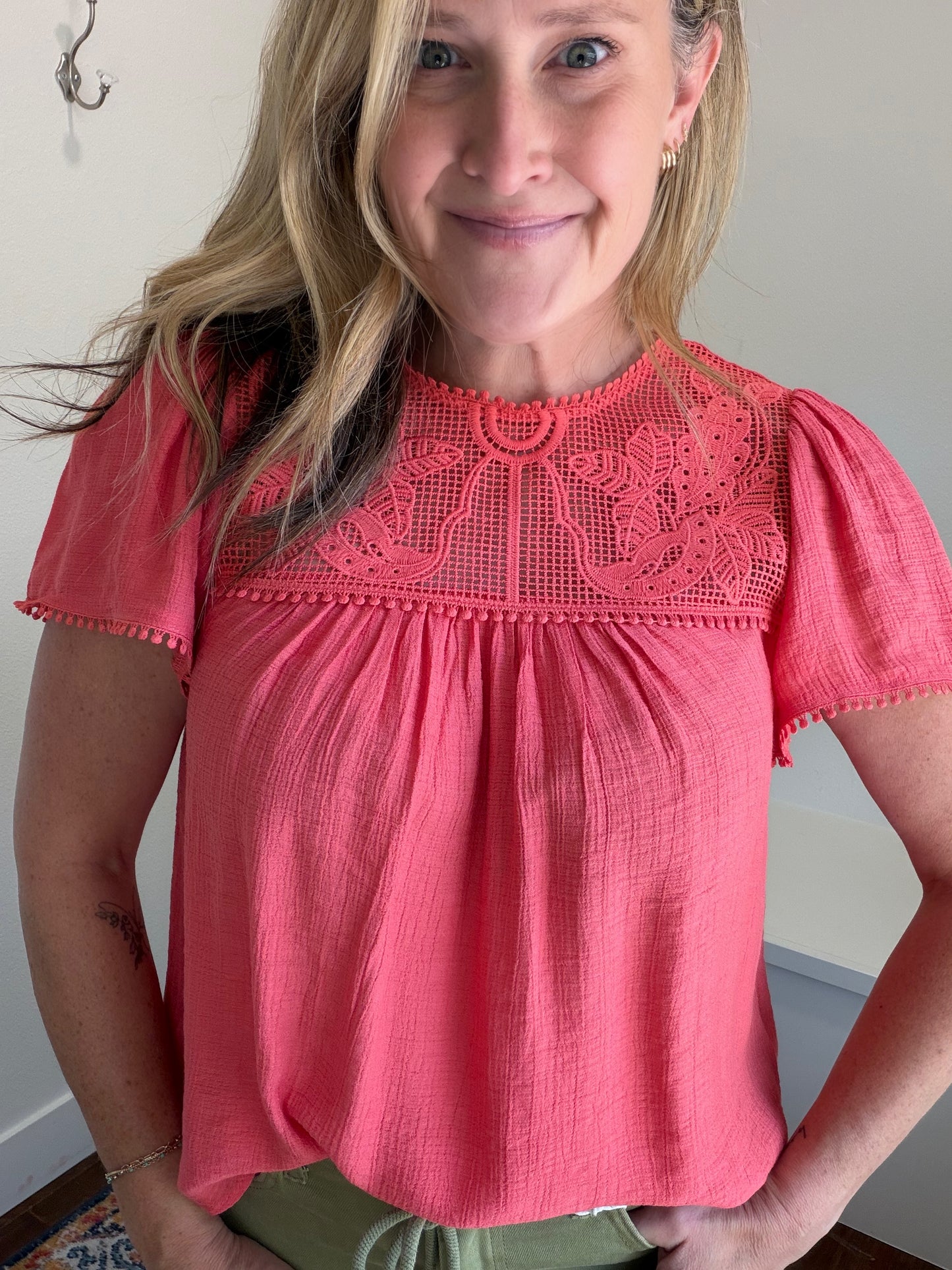 Coral Lace Blouse