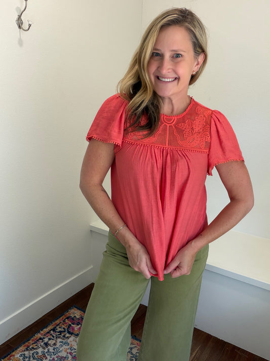 Coral Lace Blouse