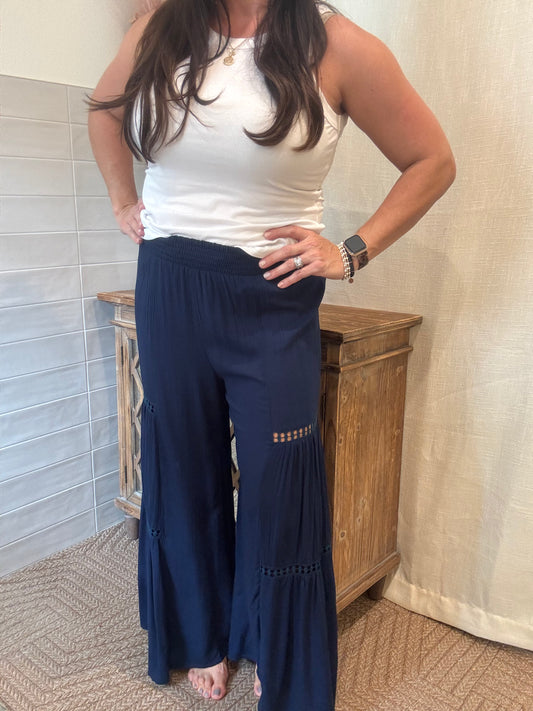 Navy Lace Tie Waist Pants