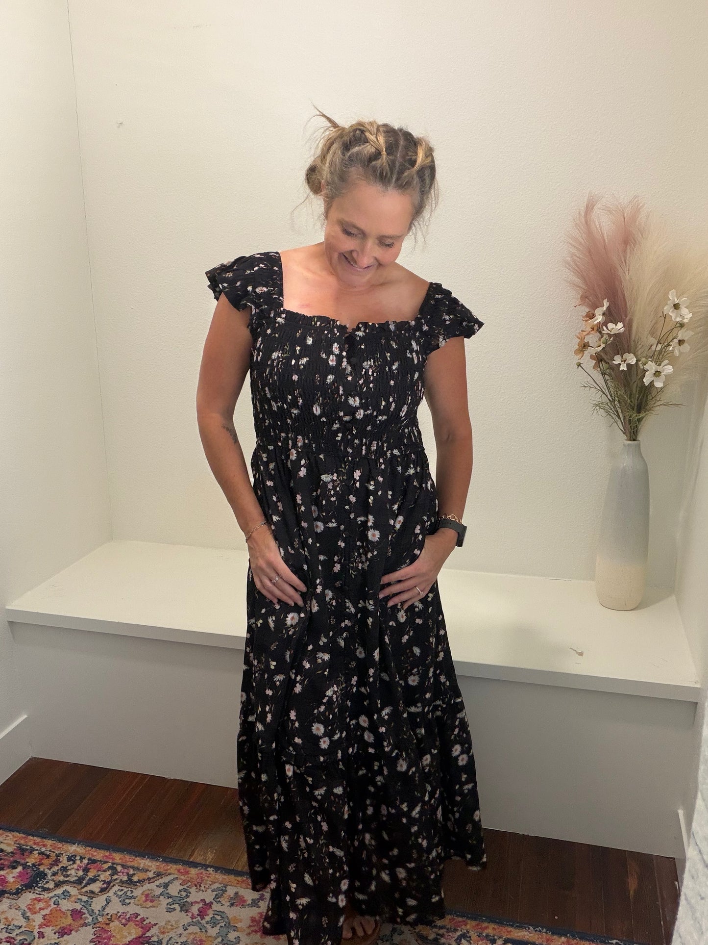 Smock Bodice and Ruffle Dress