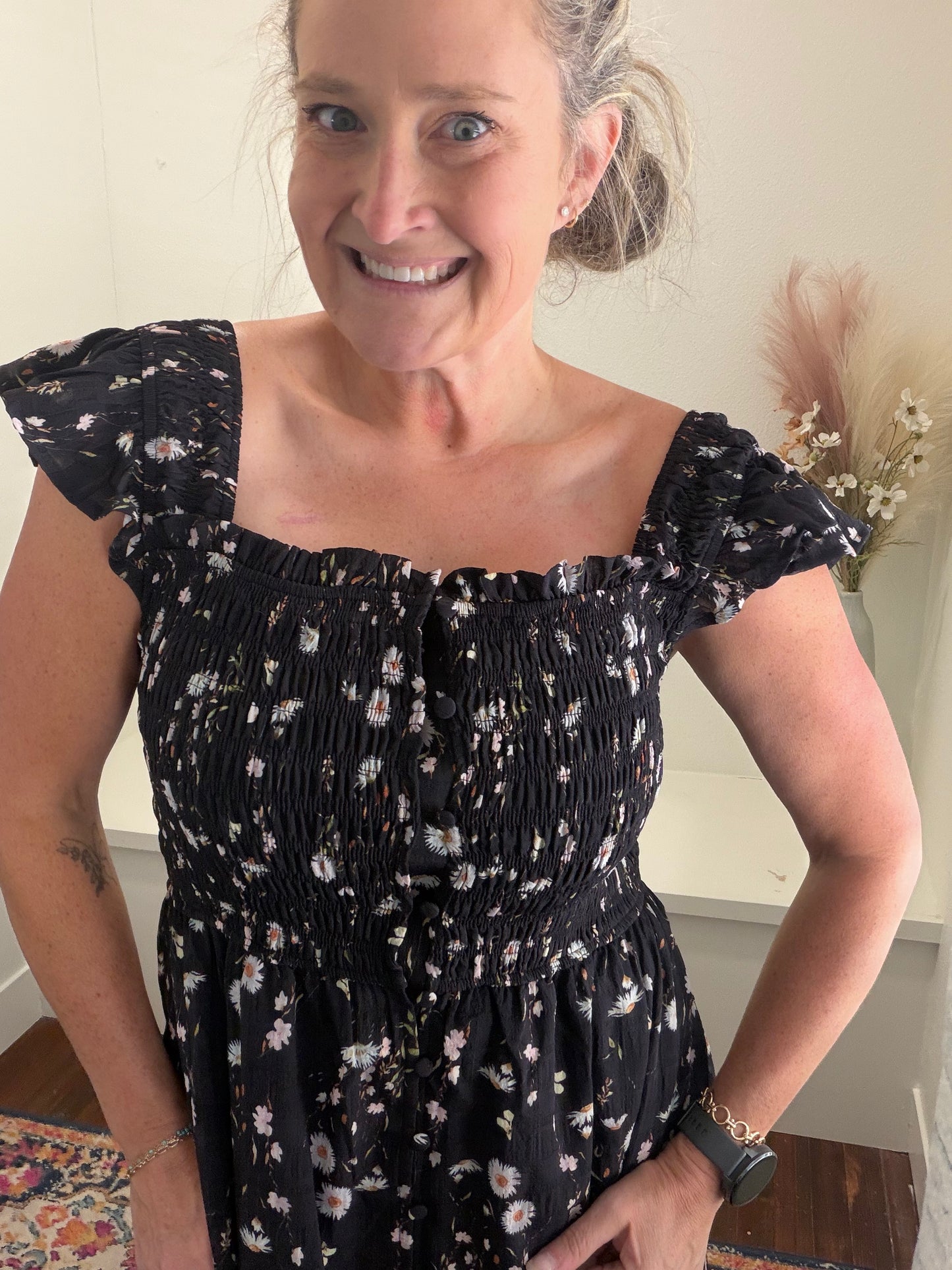 Smock Bodice and Ruffle Dress