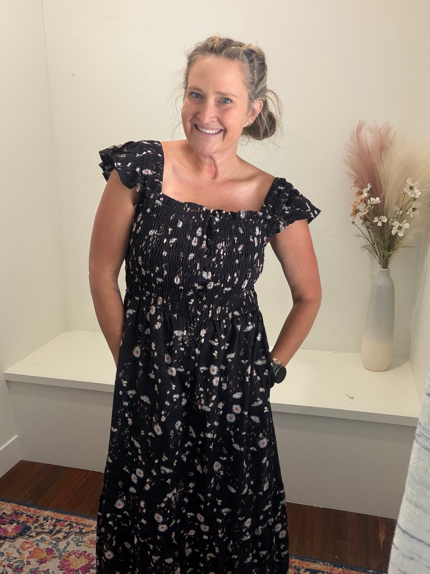 Smock Bodice and Ruffle Dress