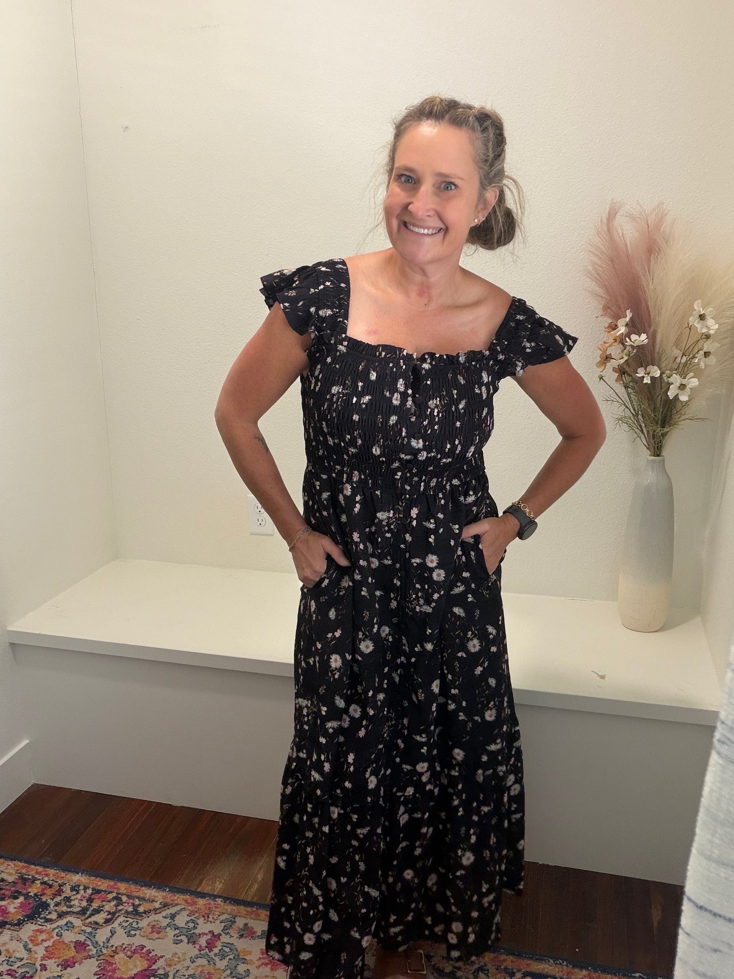 Smock Bodice and Ruffle Dress