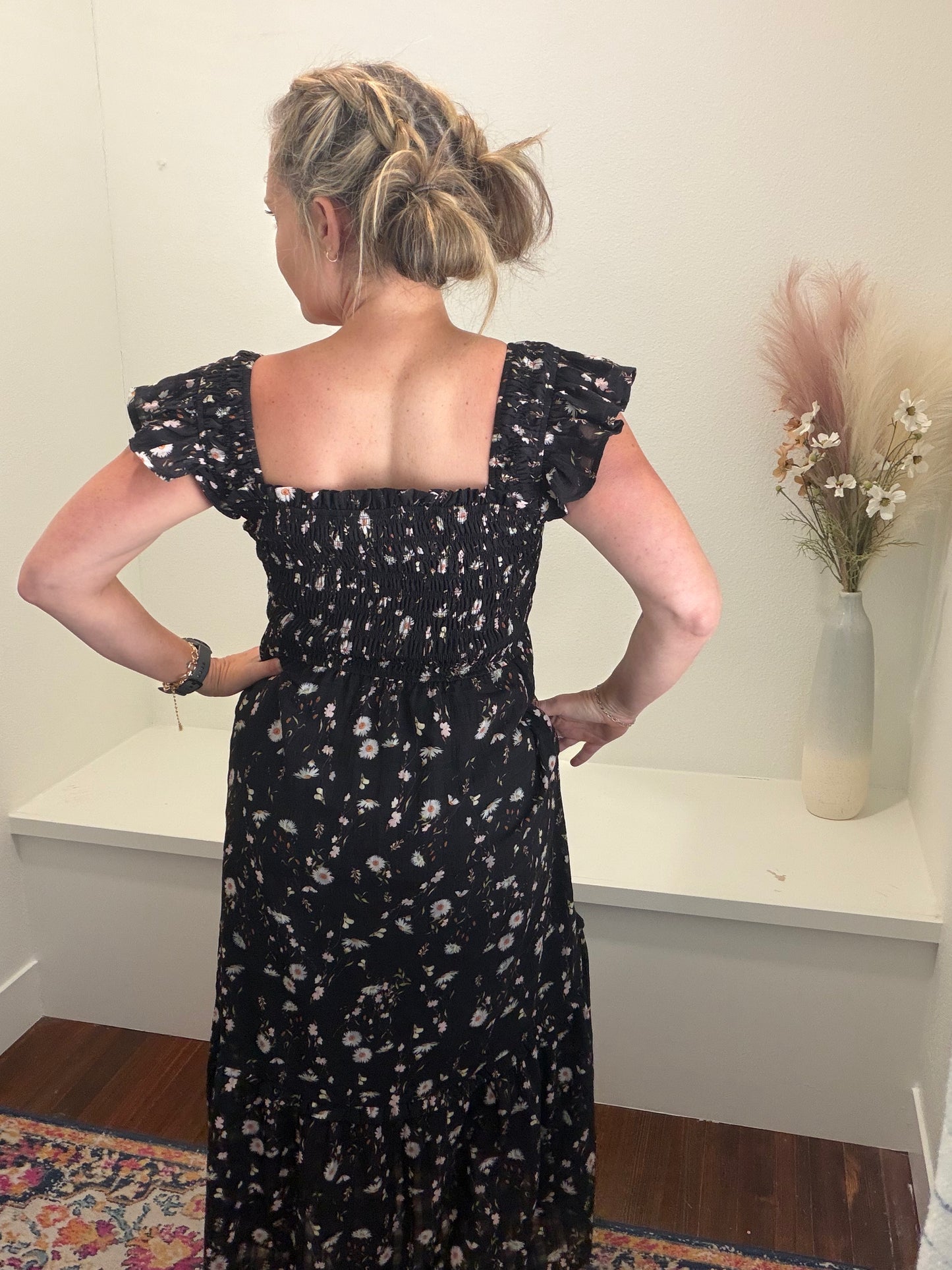 Smock Bodice and Ruffle Dress