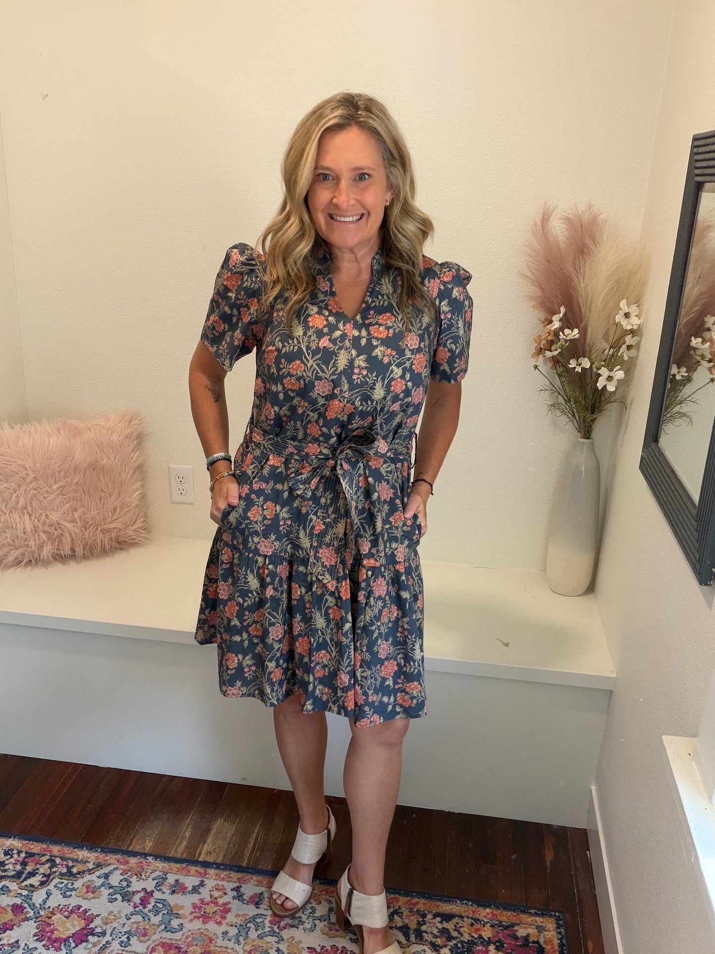 Charcoal Navy Floral Dress
