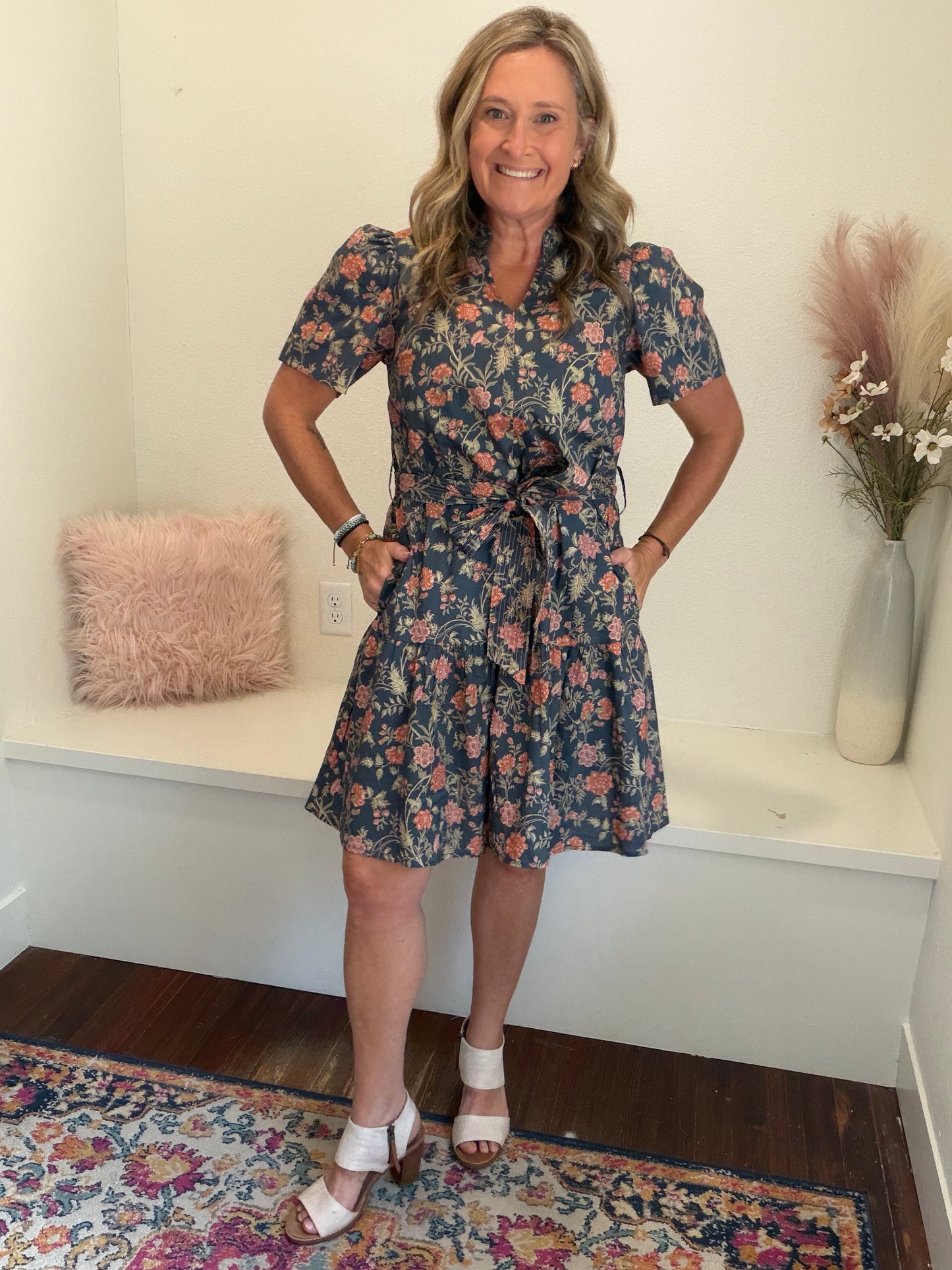 Charcoal Navy Floral Dress
