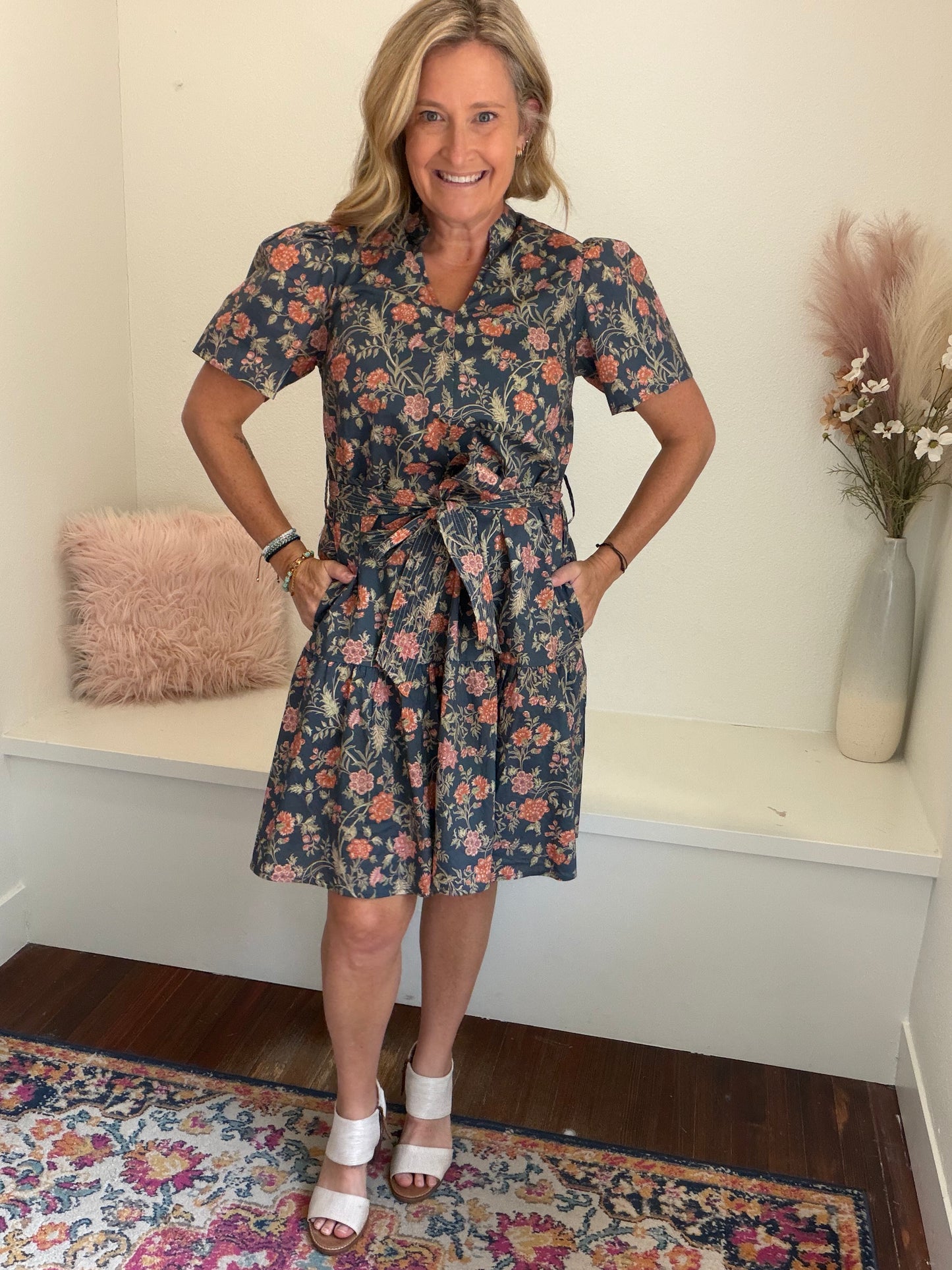 Charcoal Navy Floral Dress
