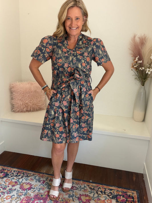 Charcoal Navy Floral Dress