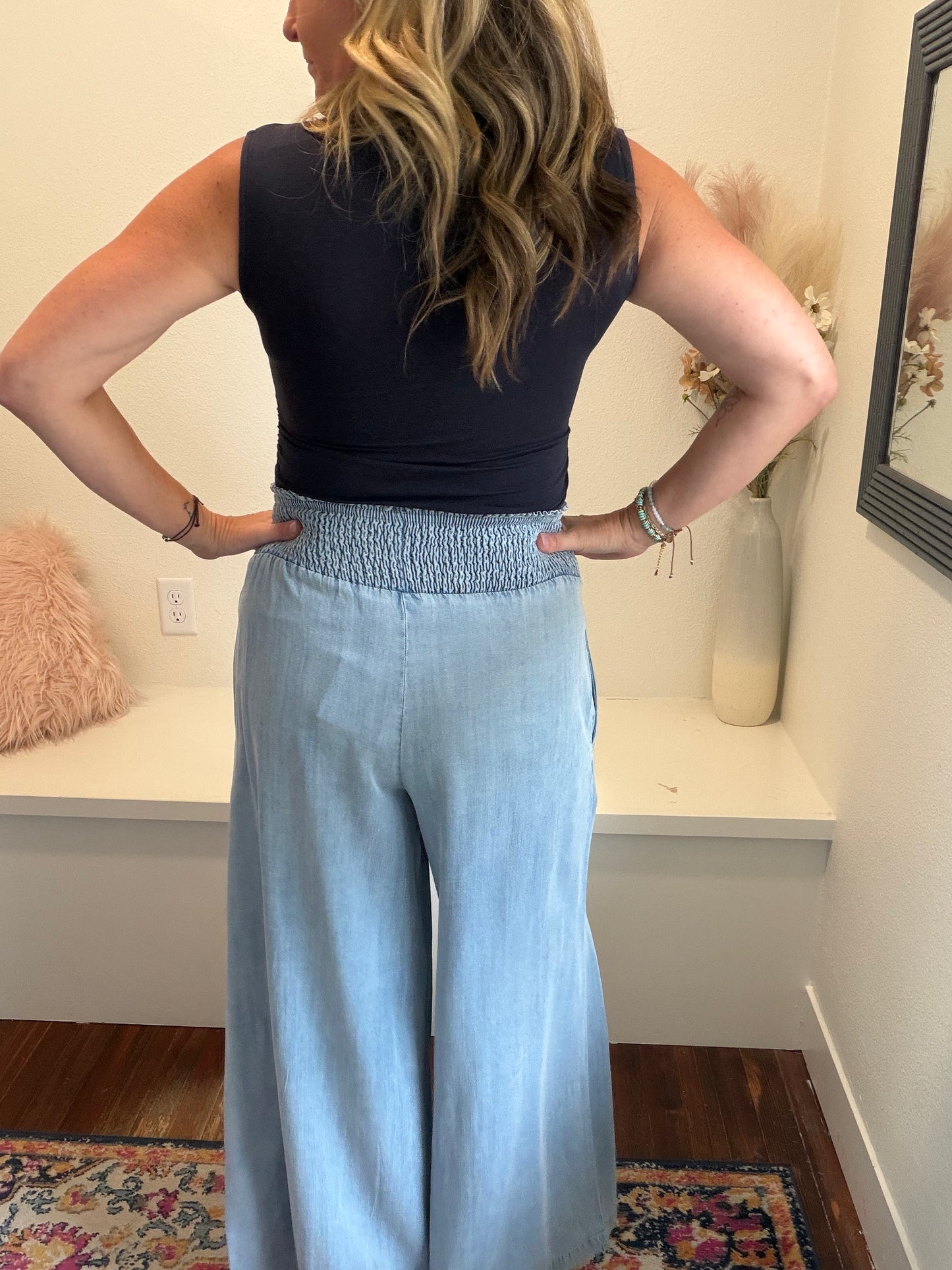Washed Chambray Wide Leg Pants