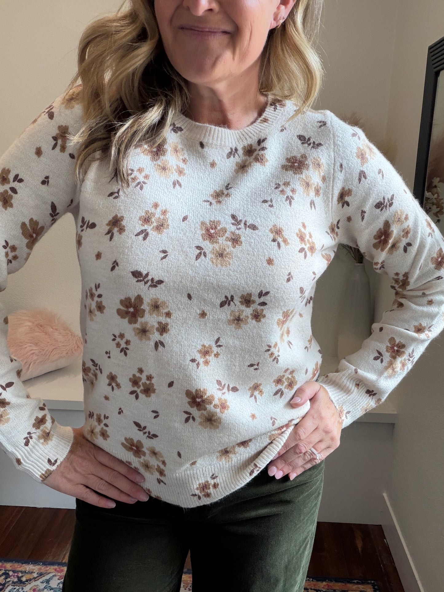 Taupe Floral Sweater