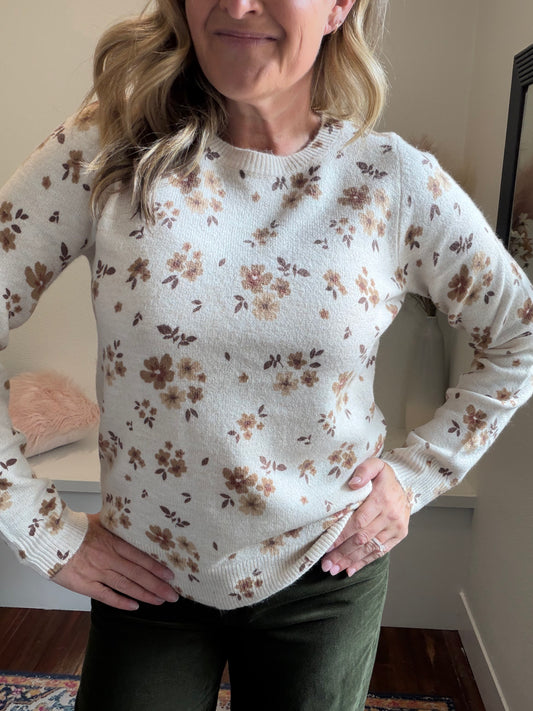 Taupe Floral Sweater
