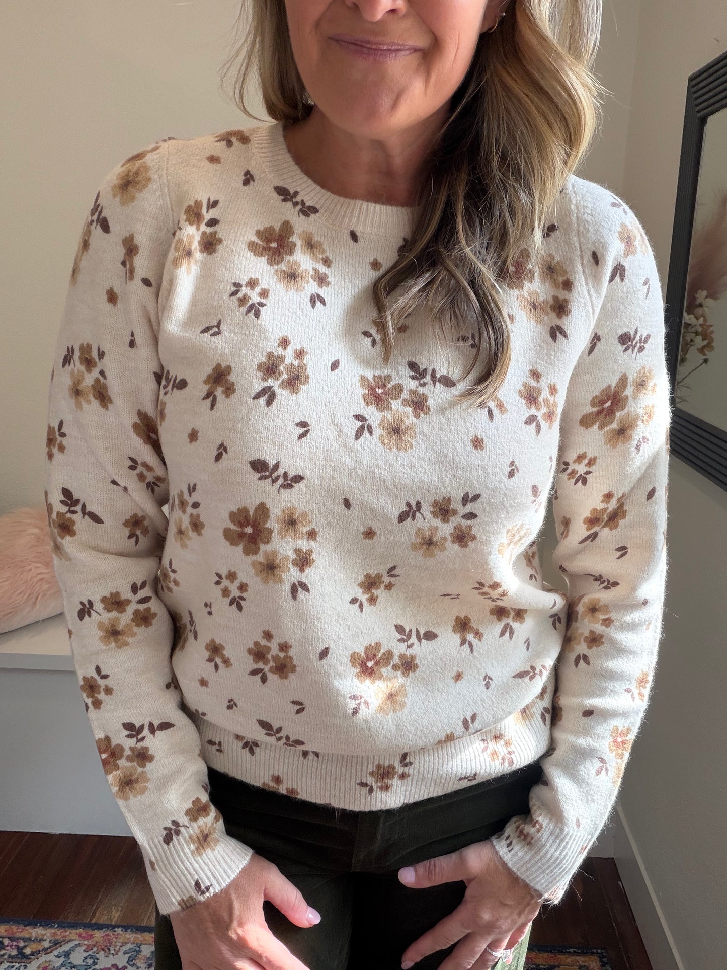 Taupe Floral Sweater
