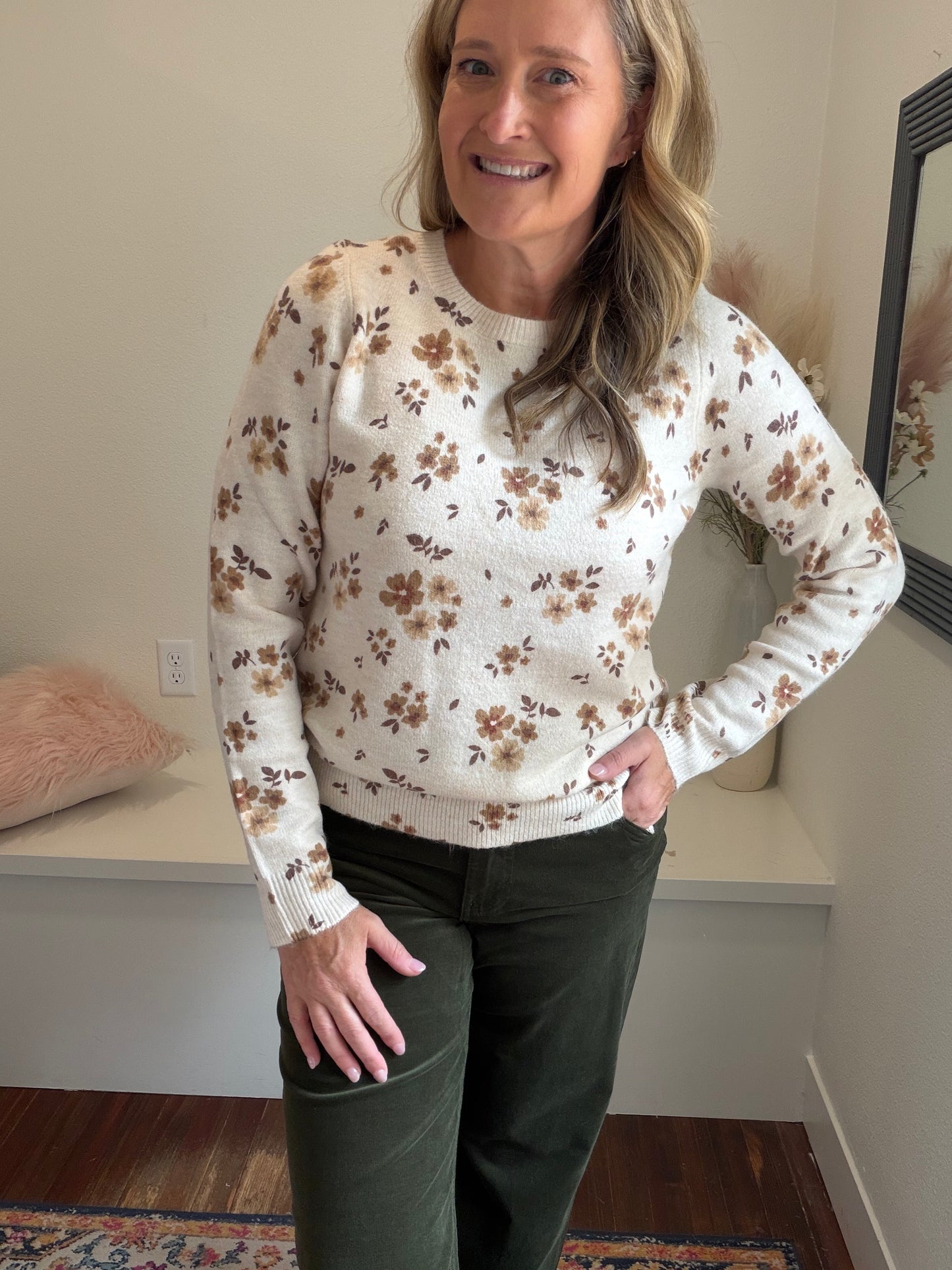 Taupe Floral Sweater