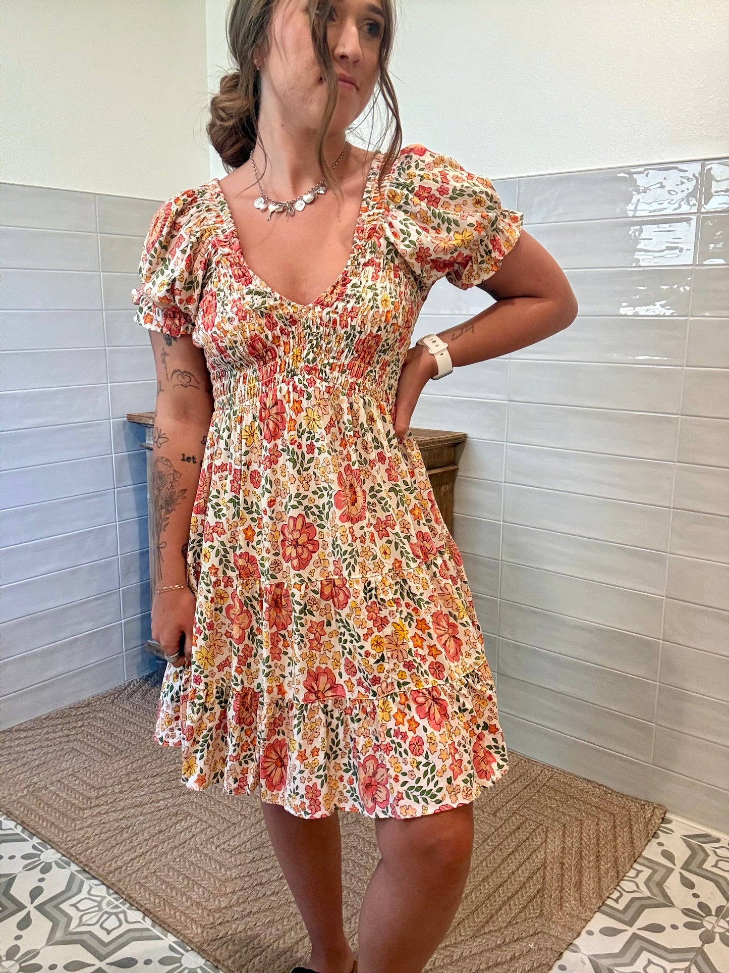 Pink and Ivory Smocked Dress