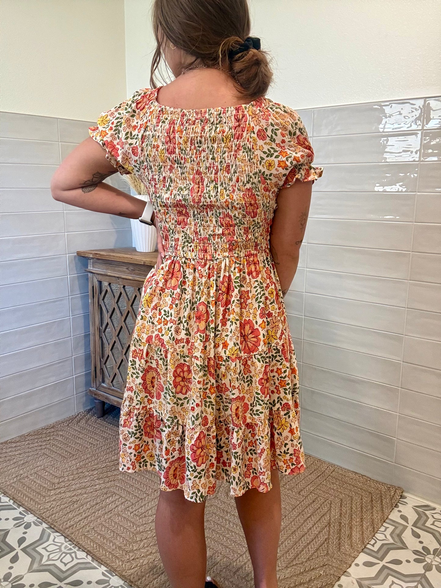 Pink and Ivory Smocked Dress