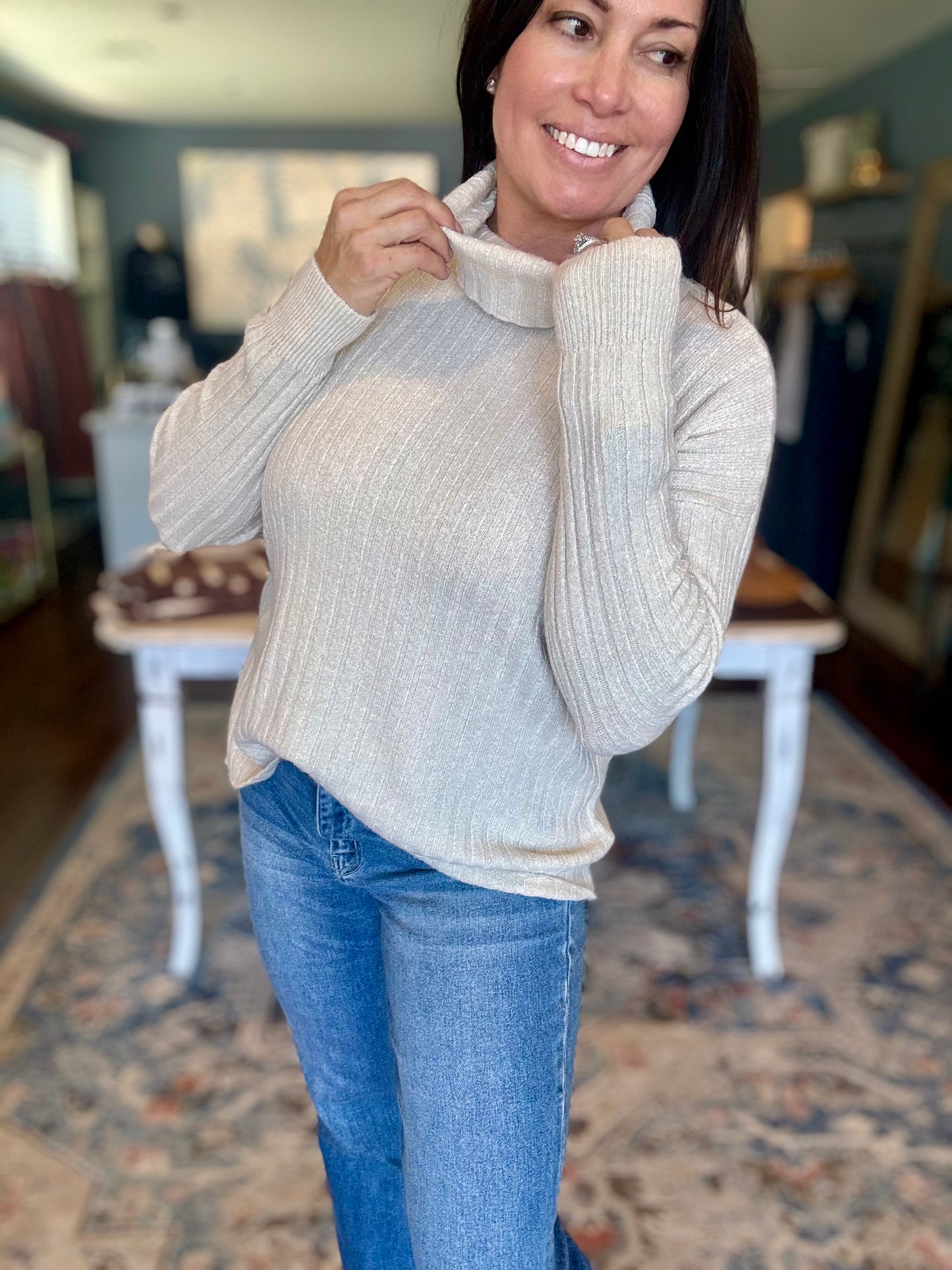 Ivory Ribbed Sweater - Large