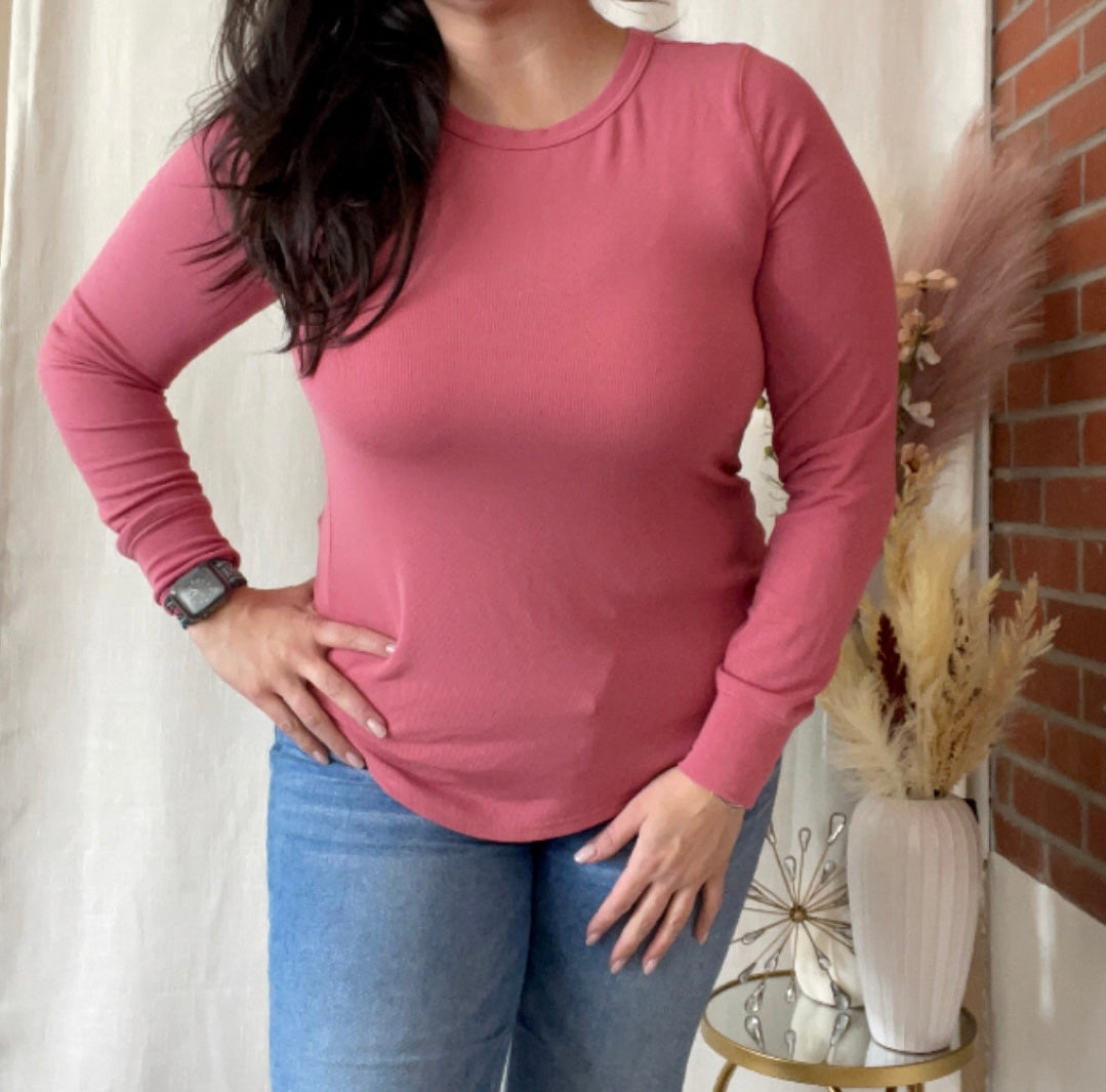 Stacy Long Sleeve Top - Slate Rose