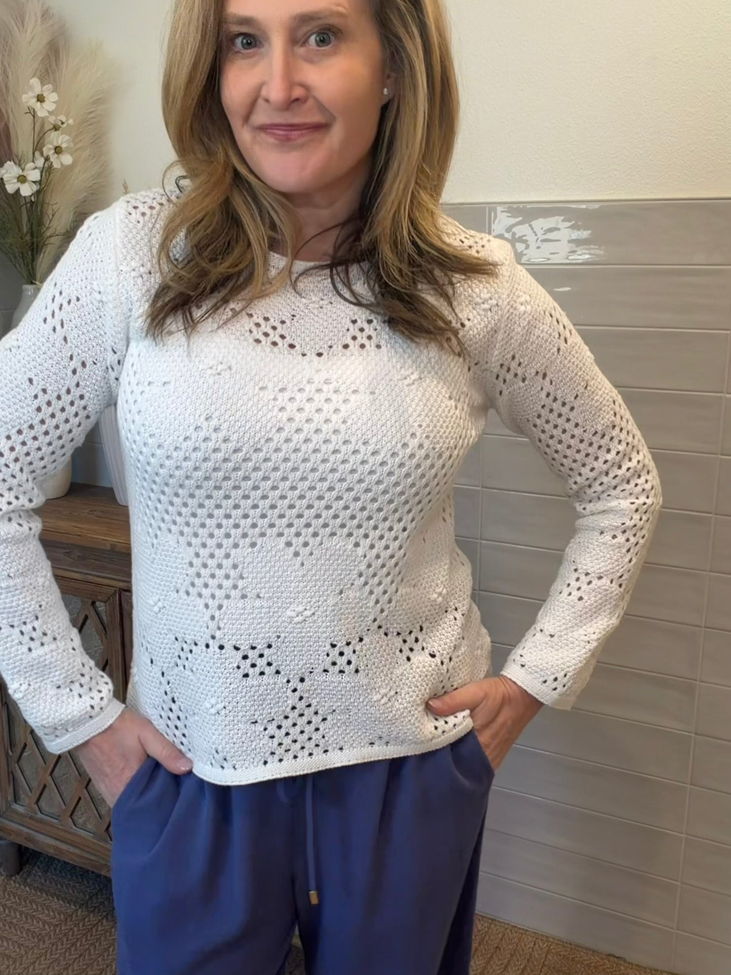Flower Crochet Sweater - Off White