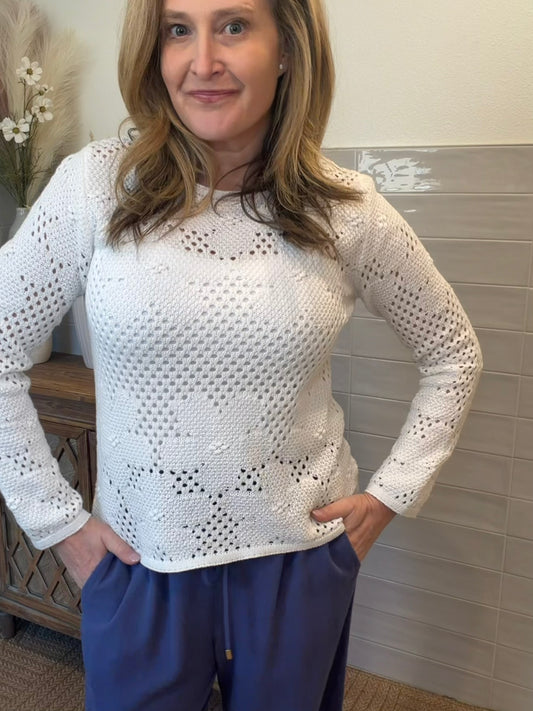 Flower Crochet Sweater - Off White