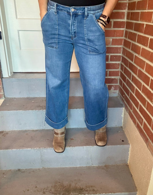 Baggy High Rise Double Cuff Wide Jeans