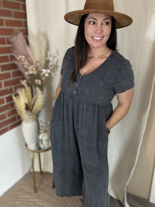 Mineral Wash Wide Leg Jumpsuit