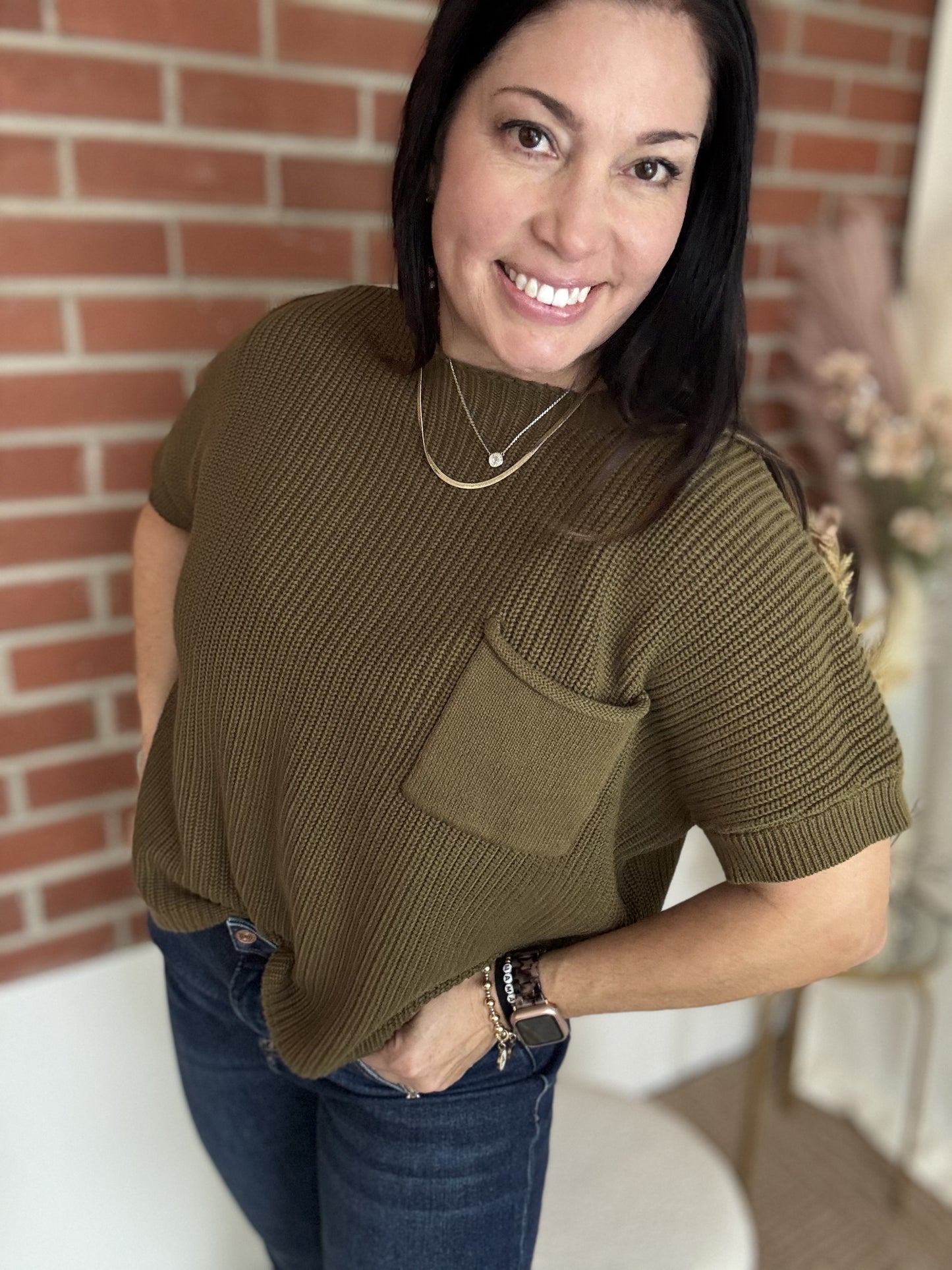 Olive Pocket Sweater Top