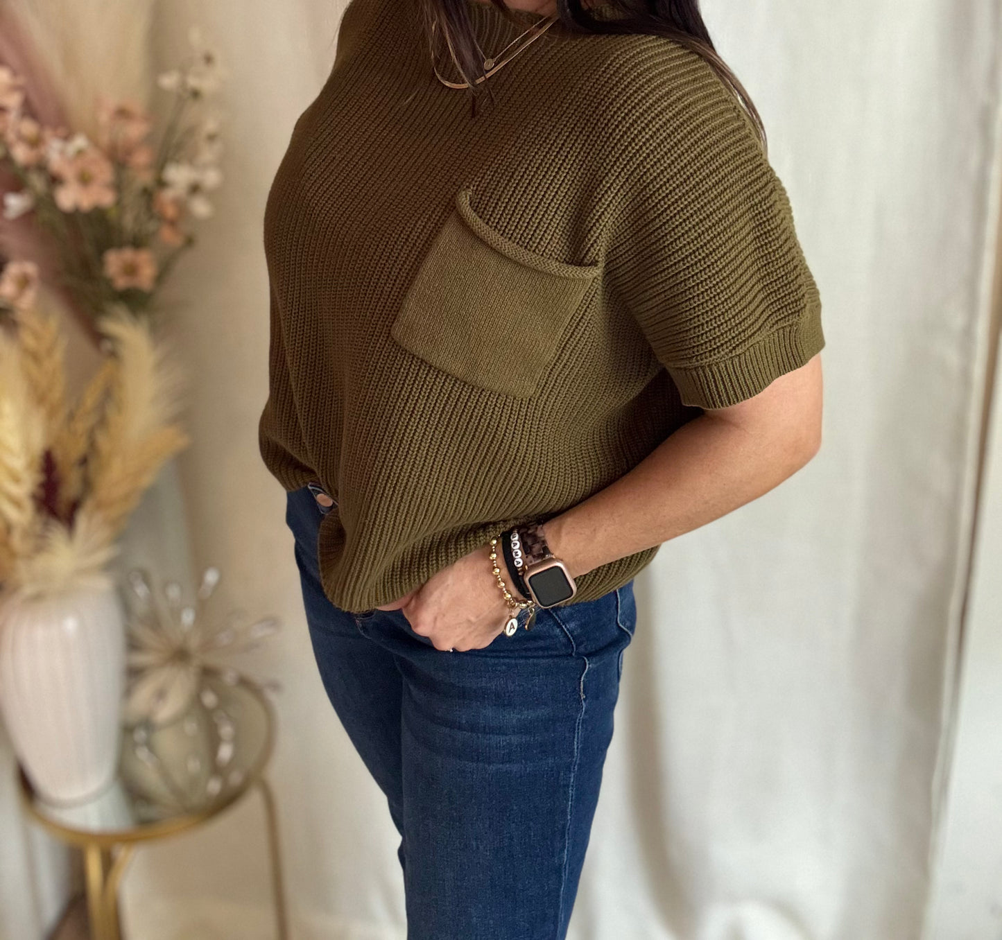 Olive Pocket Sweater Top