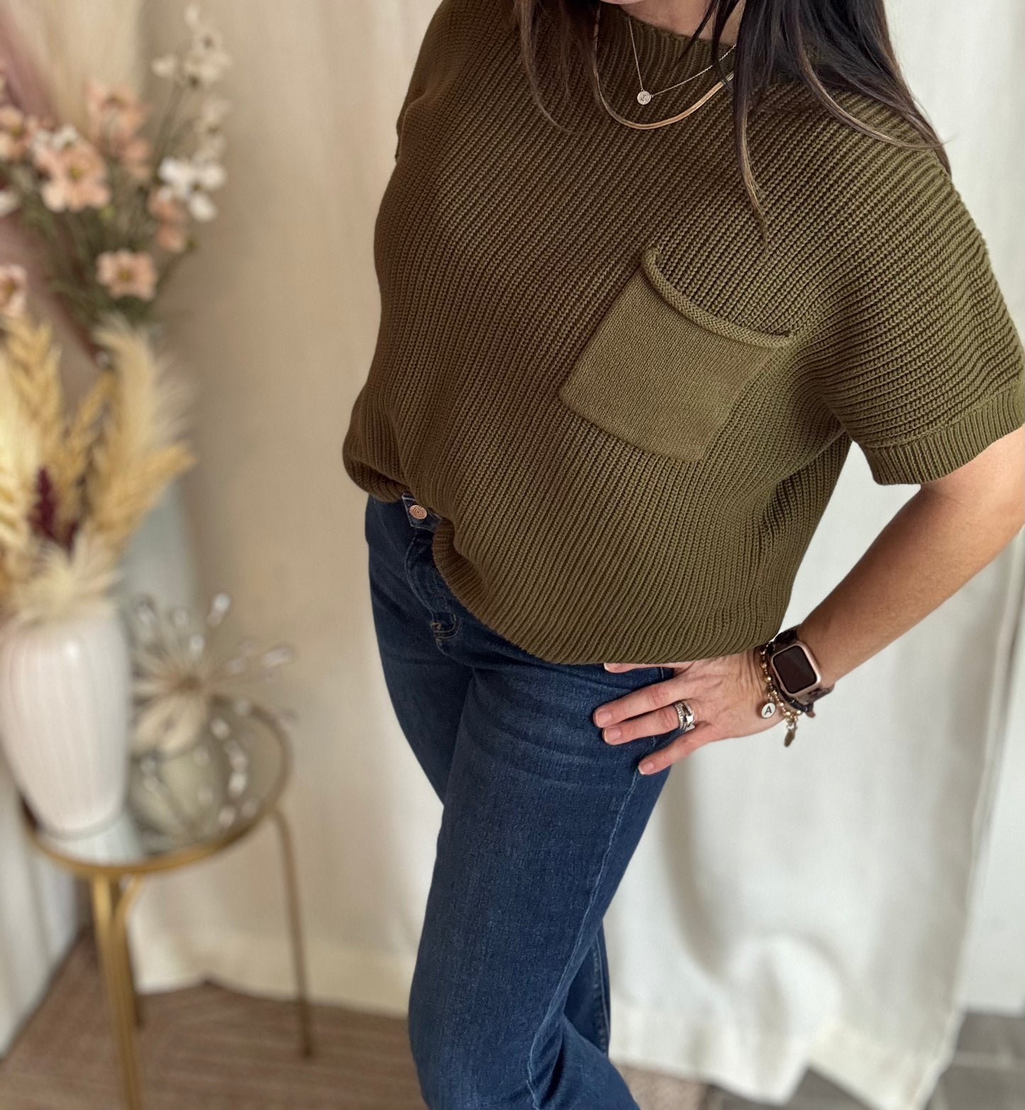 Olive Pocket Sweater Top