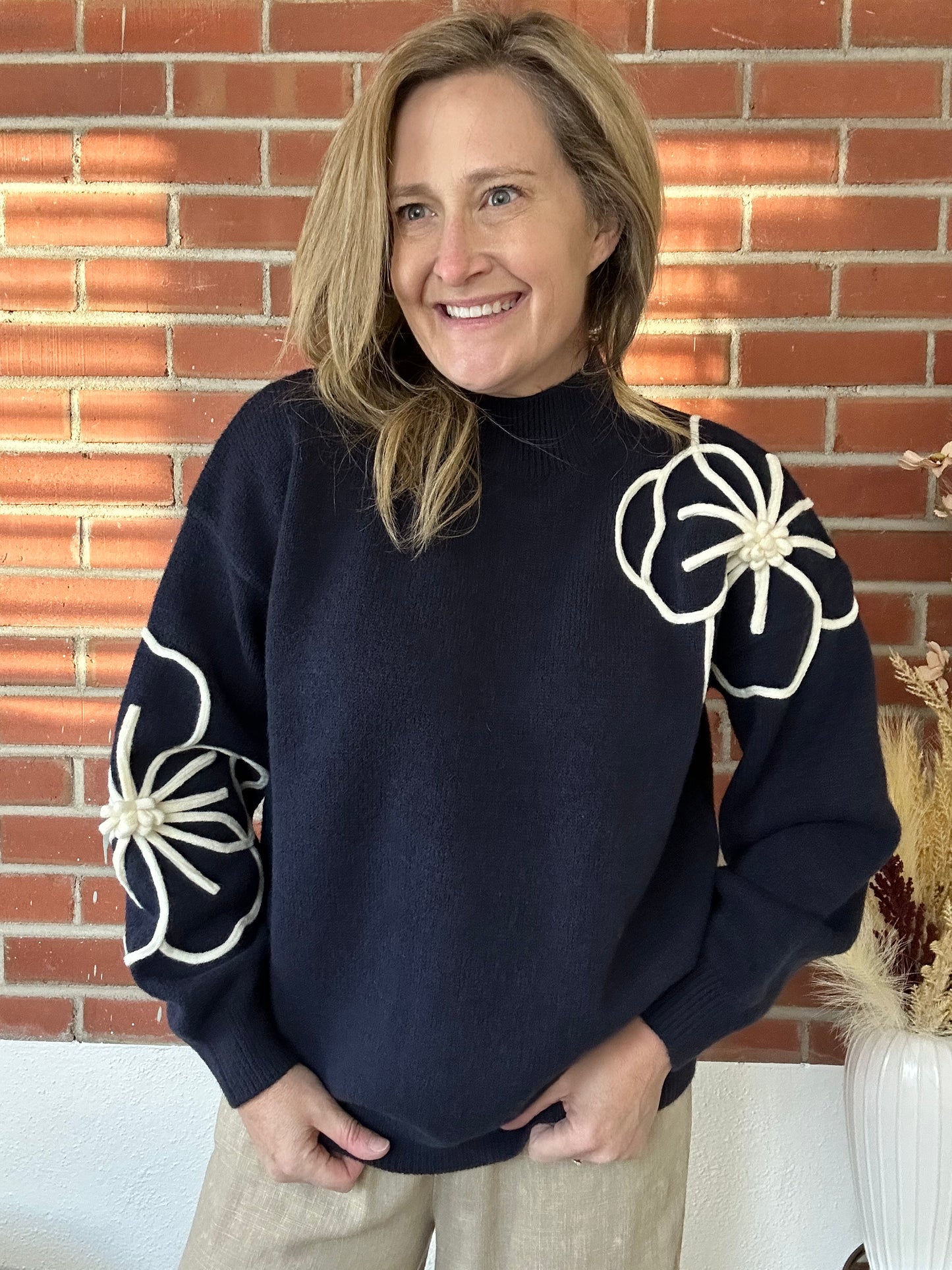 Navy Flower Sweater