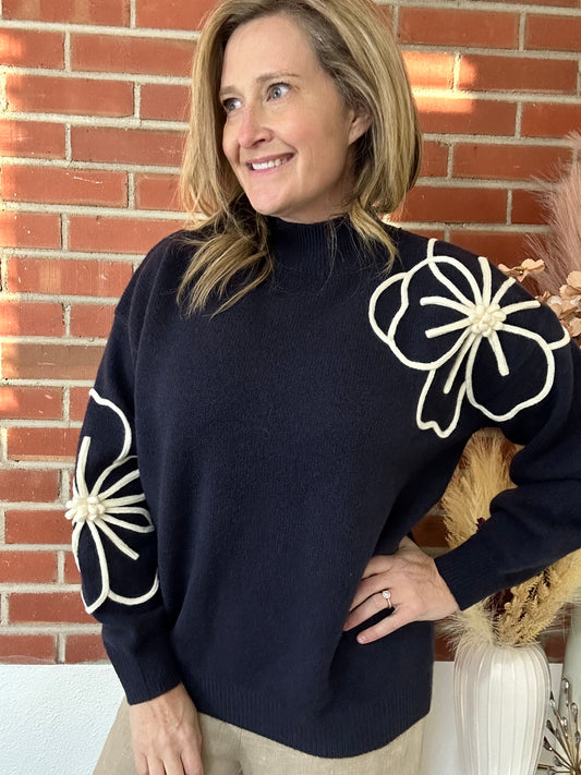 Navy Flower Sweater