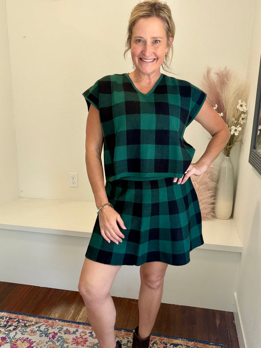 Pine Plaid Knit Skirt
