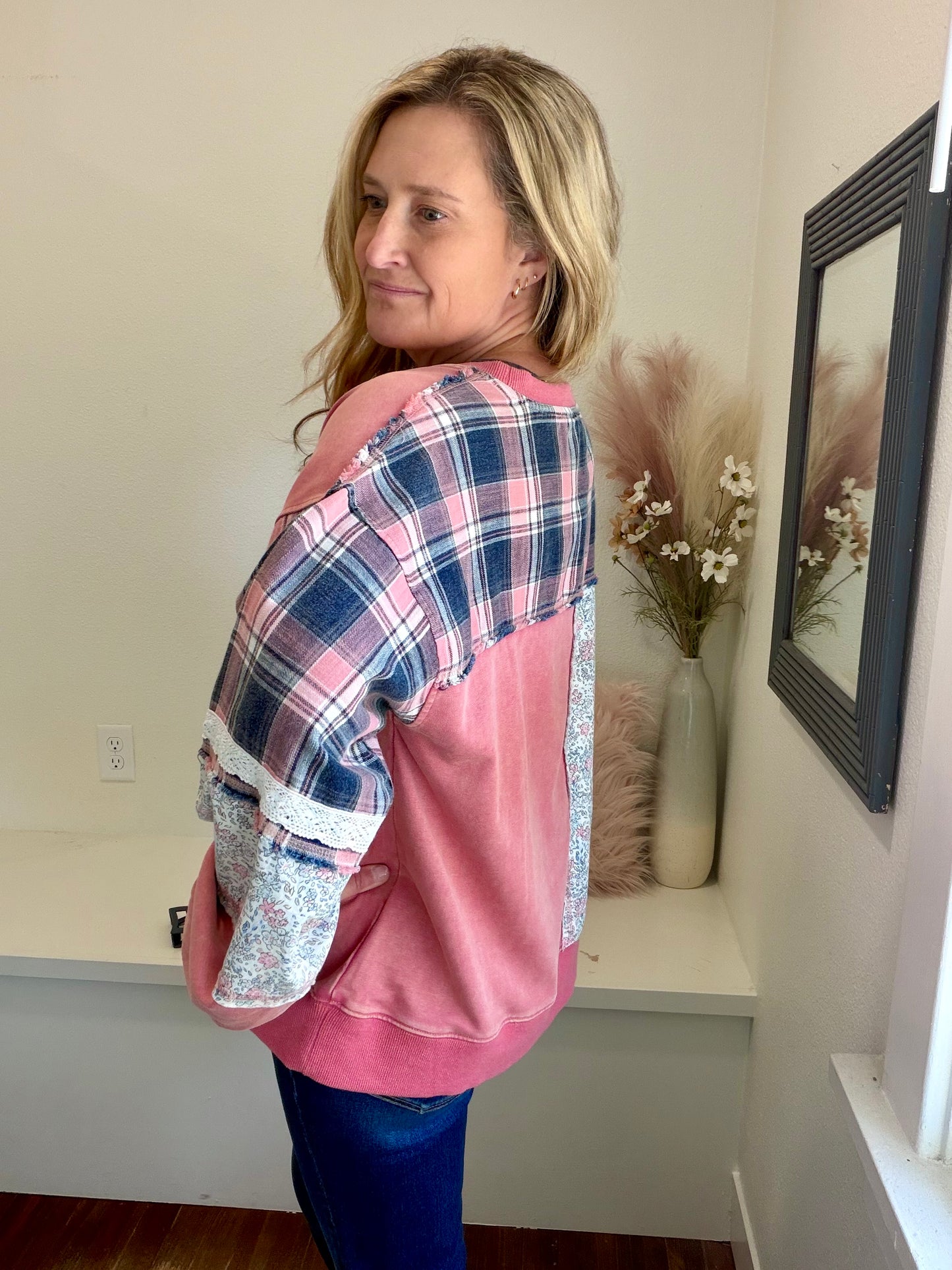 Plaid Patchwork Sweatshirt