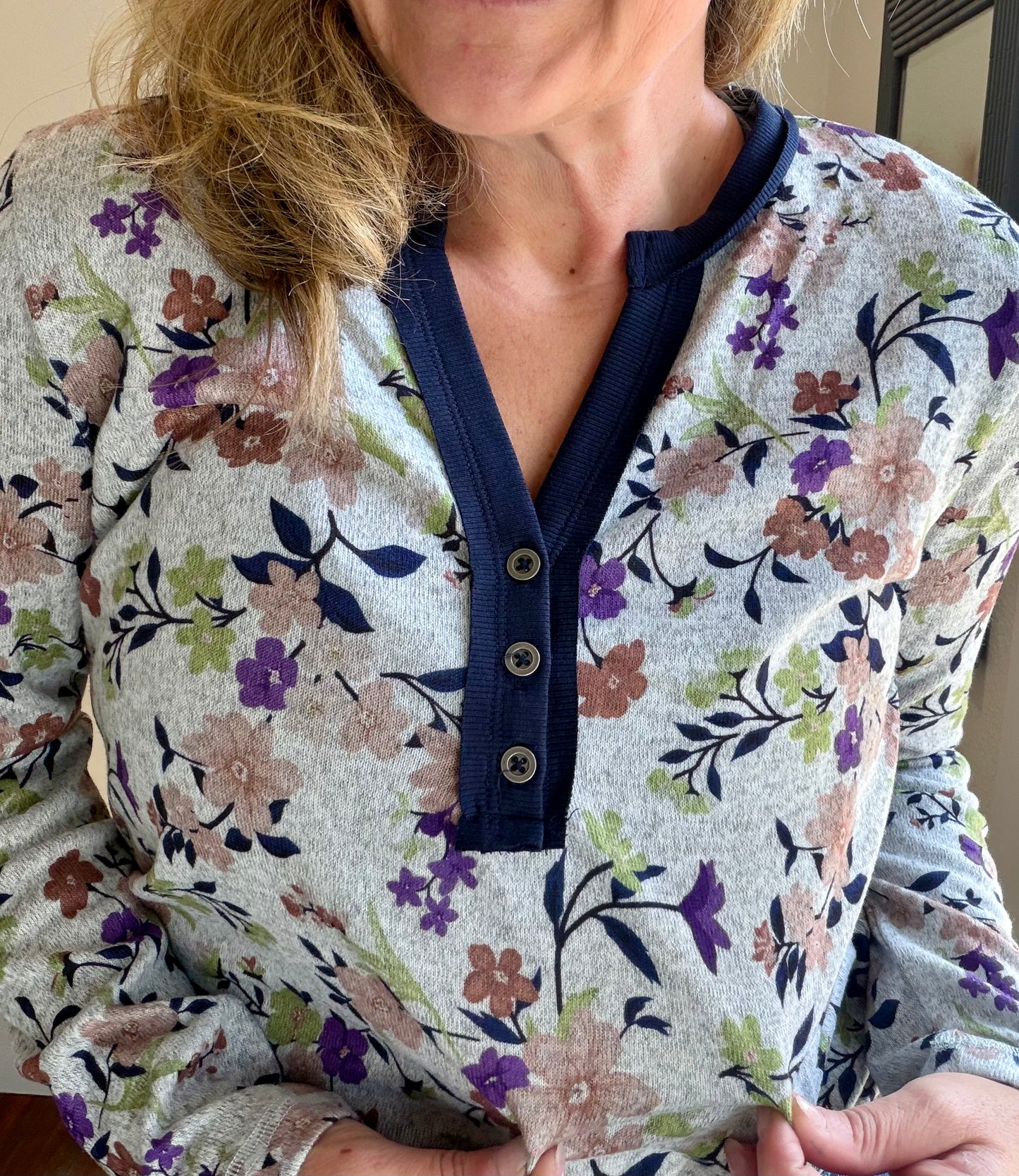 Navy Floral Long Sleeve Top