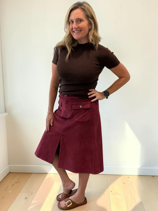 Corduroy Midi Skirt - Wine