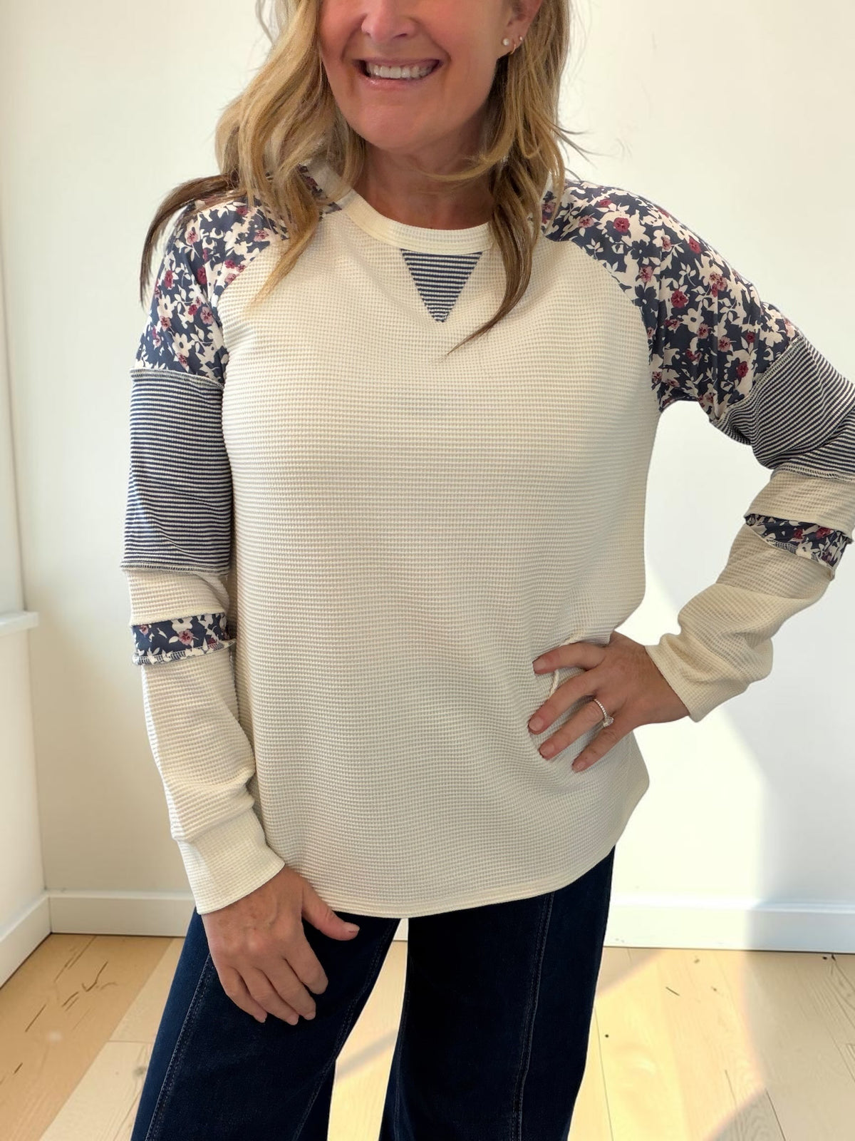 Ivory and Blue Floral Top