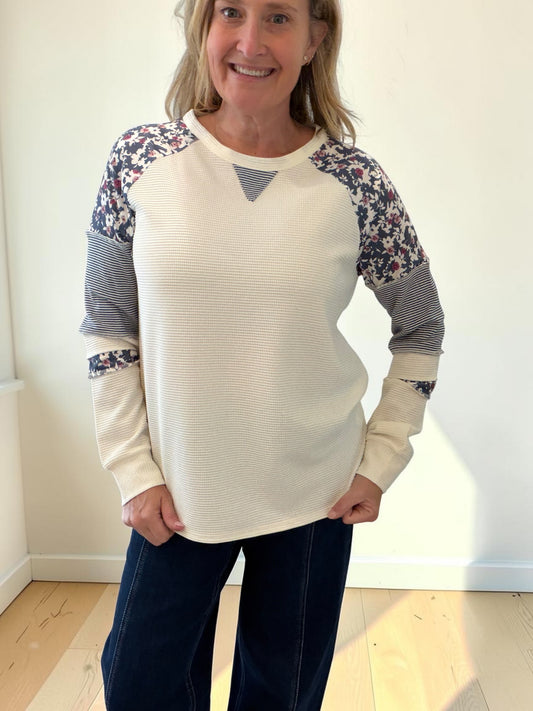 Ivory and Blue Floral Top