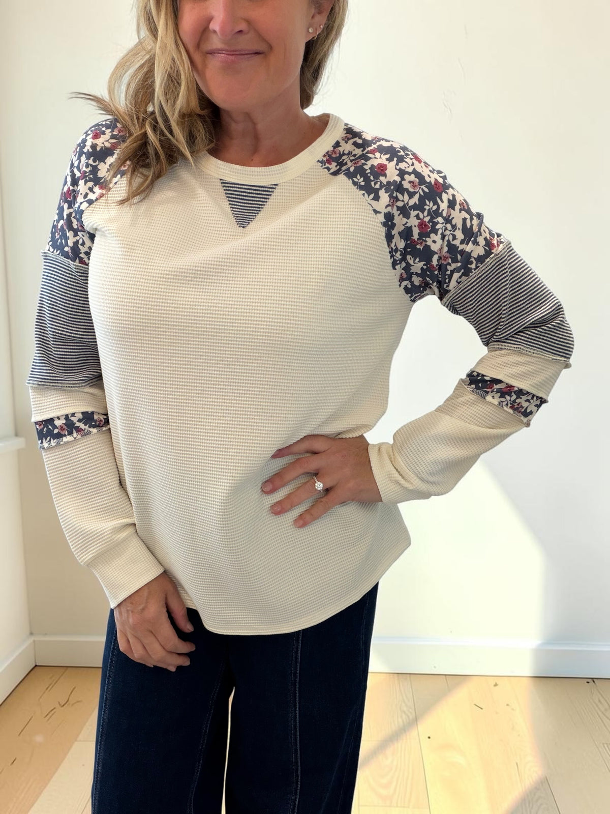 Ivory and Blue Floral Top