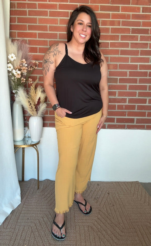 Frayed Hem Wide-Leg Pants