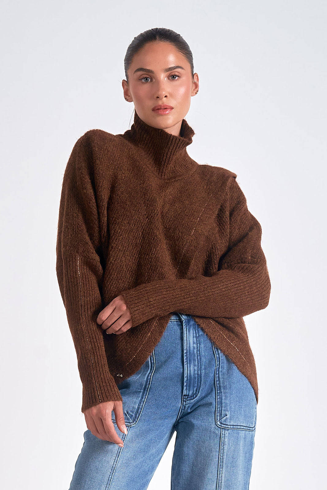 Dark Tan Wrap Sweater - Elan