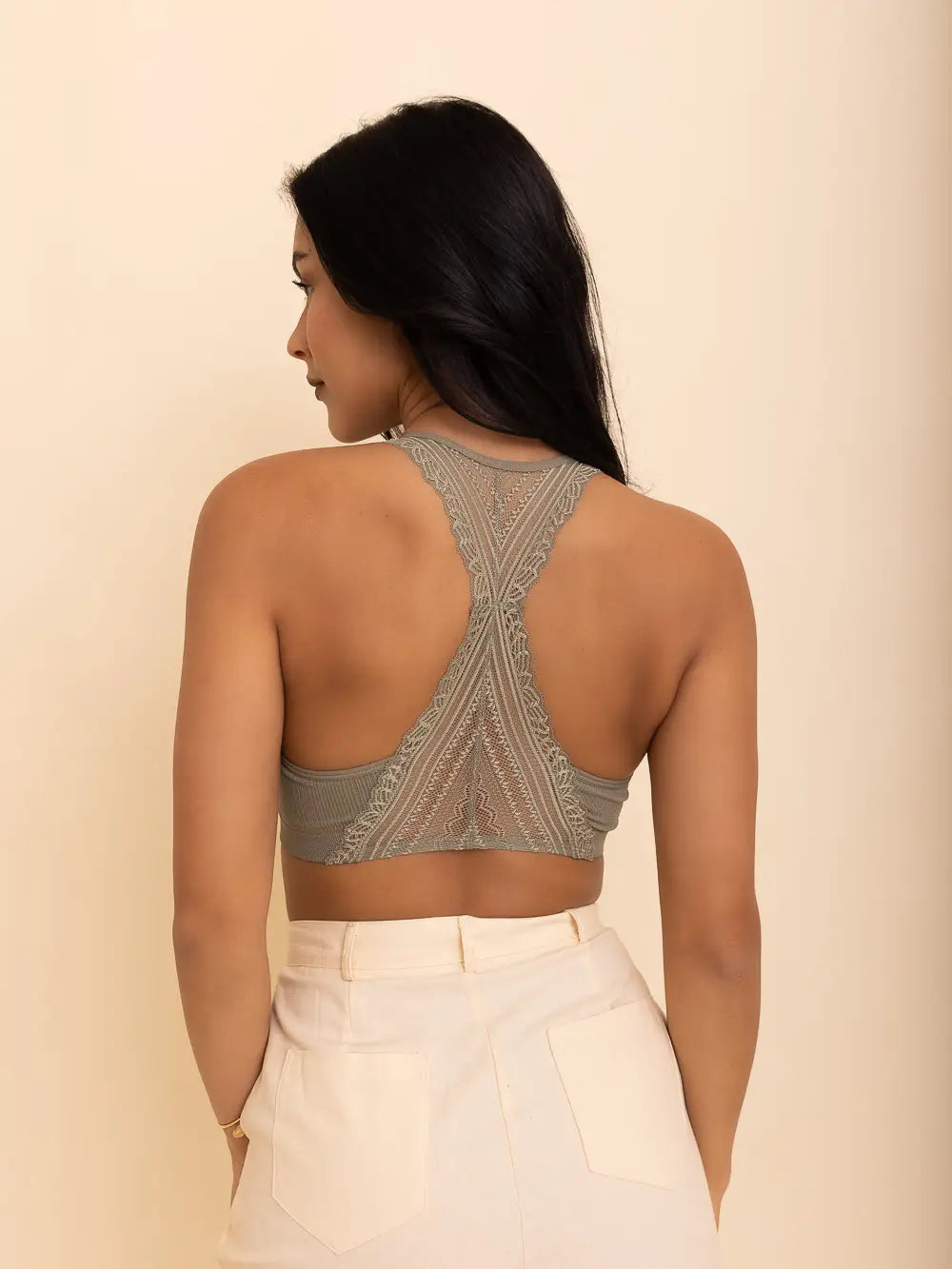 Seamless Front Lace Racerback Bralette - Blue Grey