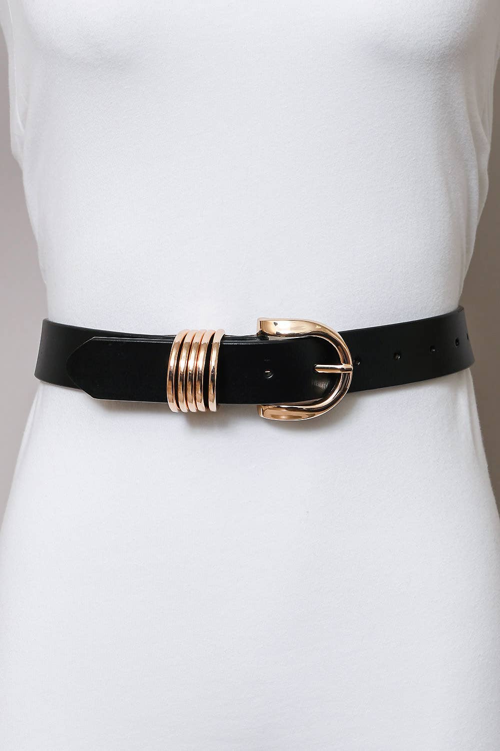 Gold Buckle Belt: Taupe and Black