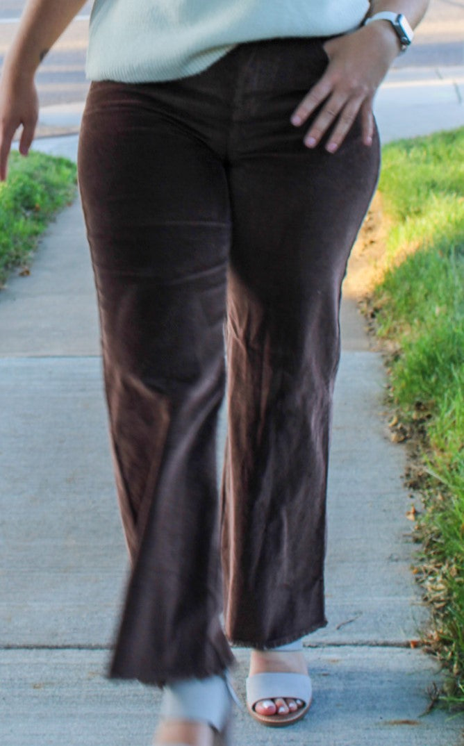 Corduroy Wide Leg Pants - Coffee - Large