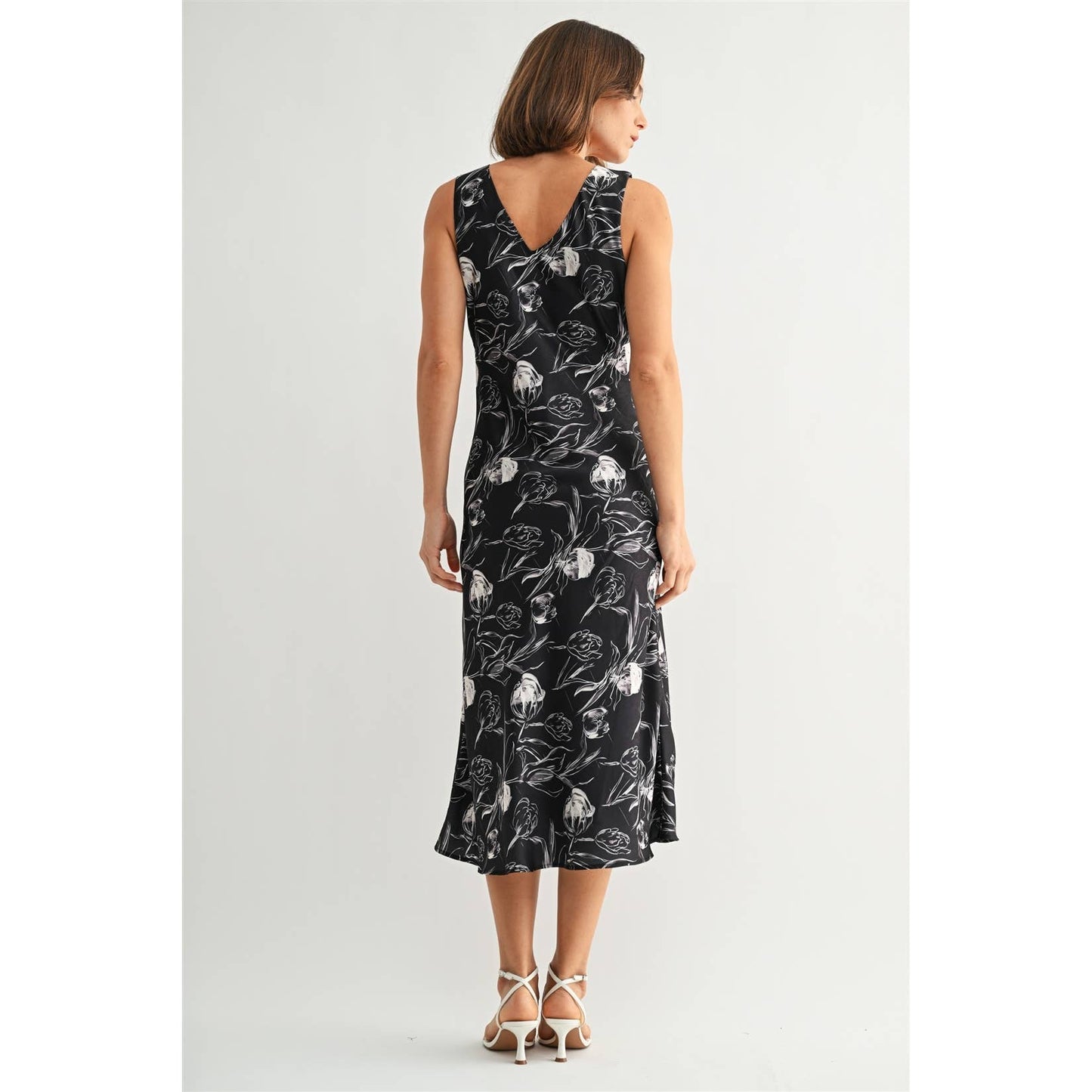 Black Satin Flower Dress