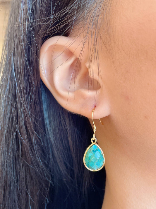 Stabilized Turquoise Teardrop Earrings - GF