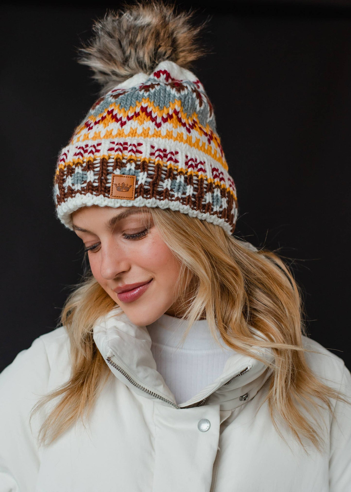 Multicolored Patterned Pom Hat