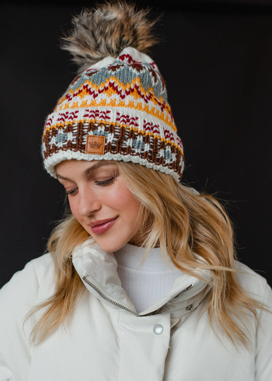 Multicolored Patterned Pom Hat