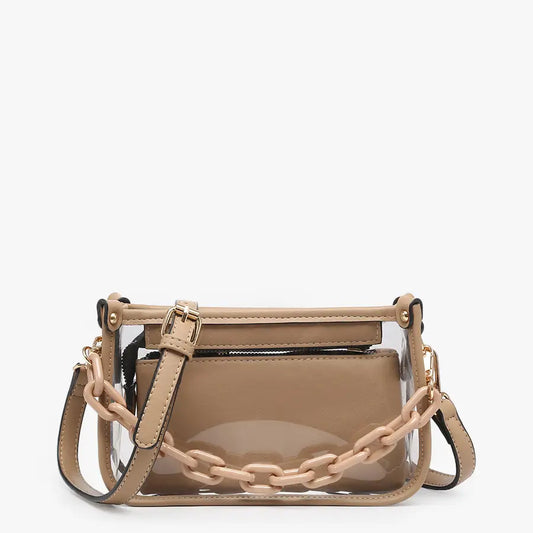 Jessica Clear Crossbody w/ Chain - Taupe