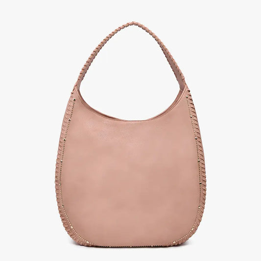 Leslie Studded Whipstitch Hobo Handbag