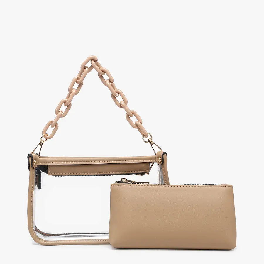 Jessica Clear Crossbody w/ Chain - Taupe