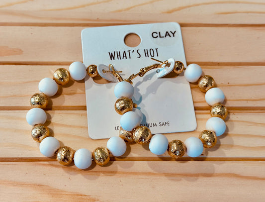 Clay Hoop Earrings - White